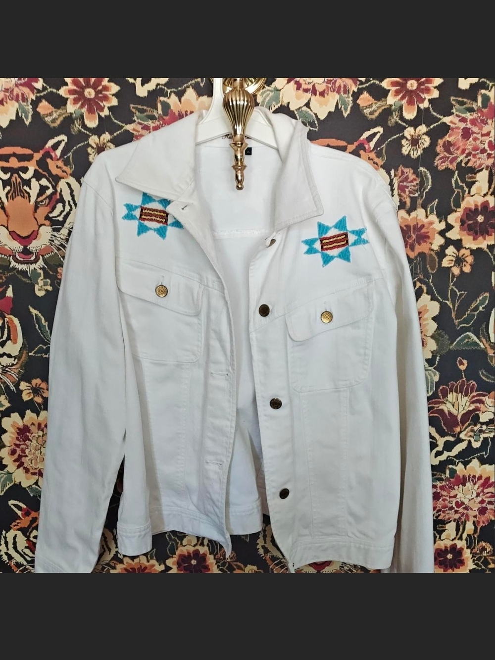 Ralph Lauren Size XL, Runs Small More Like An M/L White Denim Jacket Hand Beaded
